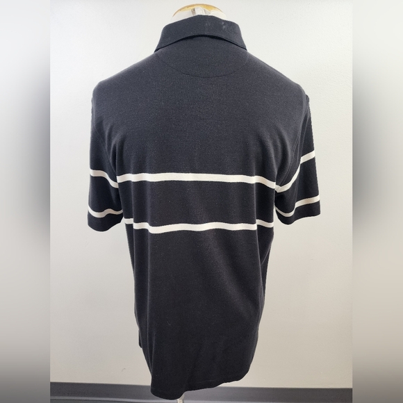 NWOT Bugatchi Men's Black Polo Shirt Short Sleeve White Stripes Detail, sz LG - Picture 3 of 12